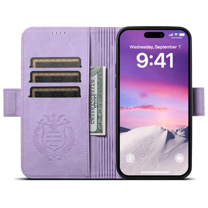 For iPhone 14 SUTENI J07 Multifunctional Horizontal Flip Magsafe Leather Phone Case(Purple) by Suteni