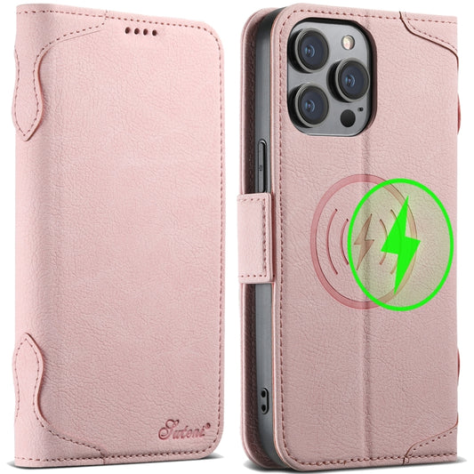 For iPhone 14 Pro Max SUTENI J07 Multifunctional Horizontal Flip Magsafe Leather Phone Case(Pink) - iPhone 14 Pro Max Cases by Suteni | Online Shopping UK | buy2fix