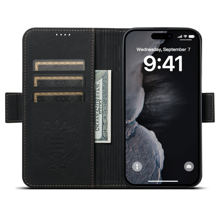 For iPhone 15 SUTENI J07 Multifunctional Horizontal Flip Magsafe Leather Phone Case(Black) - iPhone 15 Cases by Suteni | Online Shopping UK | buy2fix