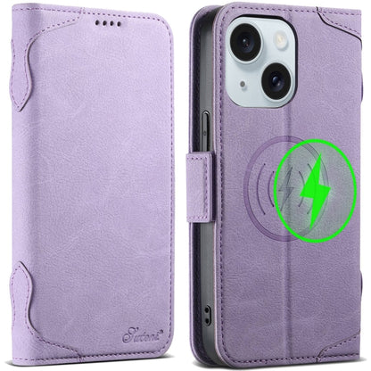 For iPhone 15 Plus SUTENI J07 Multifunctional Horizontal Flip Magsafe Leather Phone Case(Purple) - iPhone 15 Plus Cases by Suteni | Online Shopping UK | buy2fix