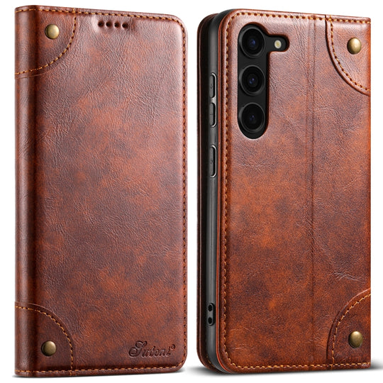 For Samsung Galaxy S24+ 5G Suteni Baroque Calf Texture Buckle Wallet Leather Phone Case(Khaki)
