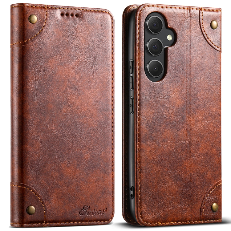 For Samsung Galaxy S23+ 5G Suteni Baroque Calf Texture Buckle Wallet Leather Phone Case(Khaki) by Suteni