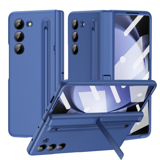 For Samsung Galaxy Z Fold5 5G Long Chi Grain Leather Shockproof Phone Case, No Pen(Blue) - Galaxy Z Fold5 Cases by buy2fix | Online Shopping UK | buy2fix