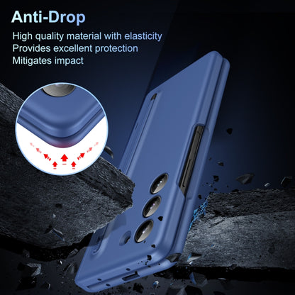 For Samsung Galaxy Z Fold5 5G Long Chi Grain Leather Shockproof Phone Case, No Pen(Blue) - Galaxy Z Fold5 Cases by buy2fix | Online Shopping UK | buy2fix