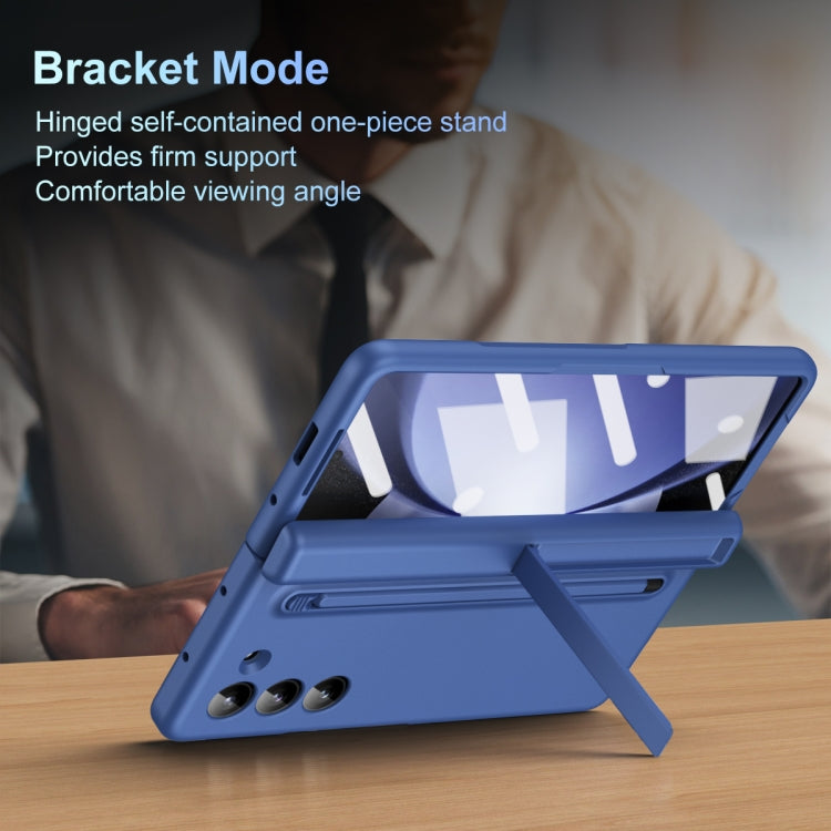 For Samsung Galaxy Z Fold5 5G Long Chi Grain Leather Shockproof Phone Case, No Pen(Blue) - Galaxy Z Fold5 Cases by buy2fix | Online Shopping UK | buy2fix