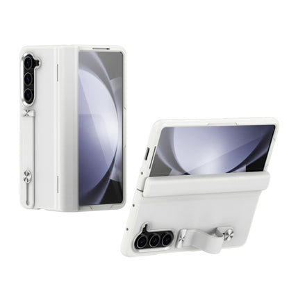 For Samsung Galaxy Z Fold5 5G Wristband Holder Grain Leather Folding Phone Case(White) - Galaxy Z Fold5 Cases by buy2fix | Online Shopping UK | buy2fix