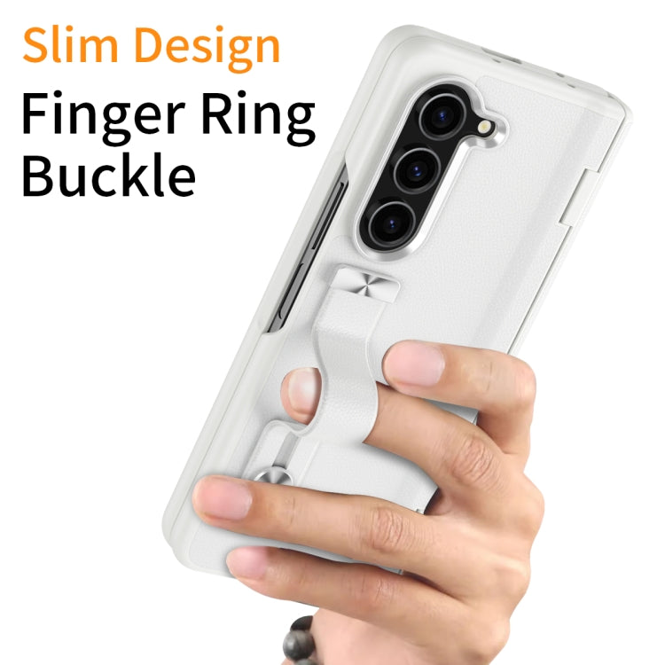 For Samsung Galaxy Z Fold5 5G Wristband Holder Grain Leather Folding Phone Case(White) - Galaxy Z Fold5 Cases by buy2fix | Online Shopping UK | buy2fix