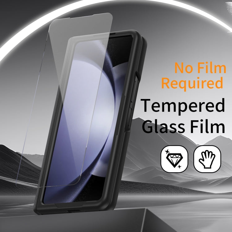 For Samsung Galaxy Z Fold5 5G Wristband Holder Grain Leather Folding Phone Case(Black) - Galaxy Z Fold5 Cases by buy2fix | Online Shopping UK | buy2fix