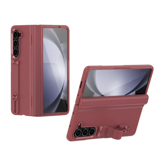 For Samsung Galaxy Z Fold5 5G Wristband Holder Grain Leather Folding Phone Case(Red) - Galaxy Z Fold5 Cases by buy2fix | Online Shopping UK | buy2fix