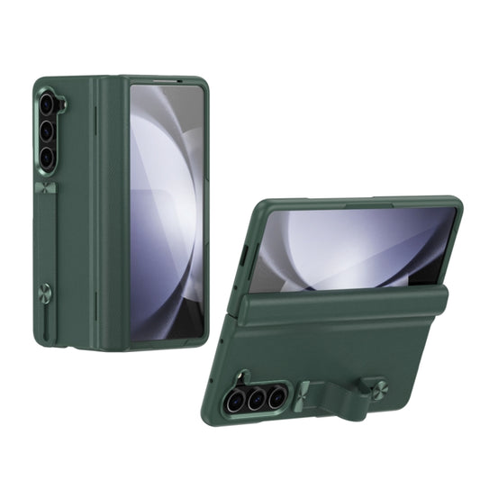 For Samsung Galaxy Z Fold5 5G Wristband Holder Grain Leather Folding Phone Case(Green) - Galaxy Z Fold5 Cases by buy2fix | Online Shopping UK | buy2fix