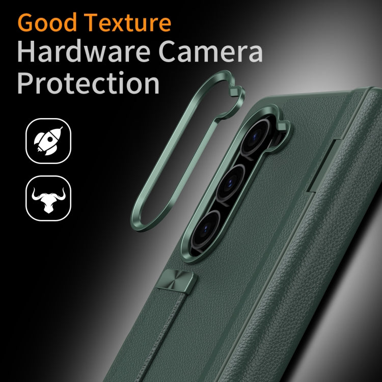 For Samsung Galaxy Z Fold5 5G Wristband Holder Grain Leather Folding Phone Case(Green) - Galaxy Z Fold5 Cases by buy2fix | Online Shopping UK | buy2fix