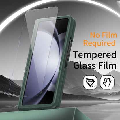 For Samsung Galaxy Z Fold5 5G Wristband Holder Grain Leather Folding Phone Case(Green) - Galaxy Z Fold5 Cases by buy2fix | Online Shopping UK | buy2fix