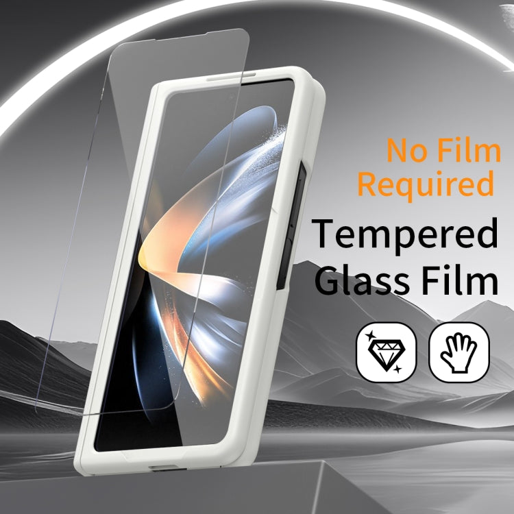 For Samsung Galaxy Z Fold4 Wristband Holder Grain Leather Folding Phone Case(White) - Galaxy Z Fold4 5G Cases by buy2fix | Online Shopping UK | buy2fix