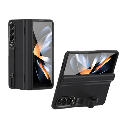 For Samsung Galaxy Z Fold4 Wristband Holder Grain Leather Folding Phone Case(Black) - Galaxy Z Fold4 5G Cases by buy2fix | Online Shopping UK | buy2fix