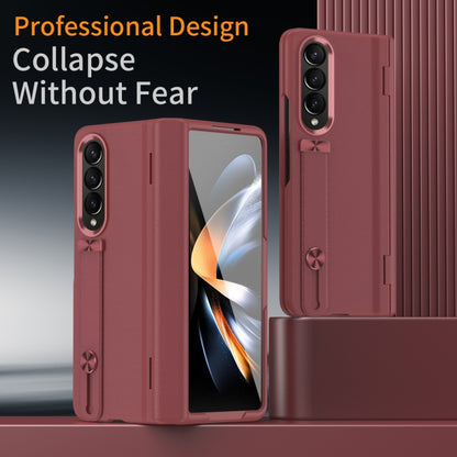 For Samsung Galaxy Z Fold4 Wristband Holder Grain Leather Folding Phone Case(Red) - Galaxy Z Fold4 5G Cases by buy2fix | Online Shopping UK | buy2fix