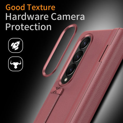 For Samsung Galaxy Z Fold4 Wristband Holder Grain Leather Folding Phone Case(Red) - Galaxy Z Fold4 5G Cases by buy2fix | Online Shopping UK | buy2fix