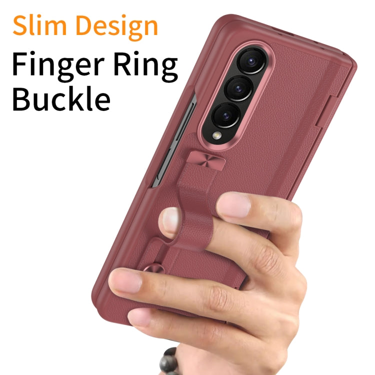 For Samsung Galaxy Z Fold4 Wristband Holder Grain Leather Folding Phone Case(Red) - Galaxy Z Fold4 5G Cases by buy2fix | Online Shopping UK | buy2fix