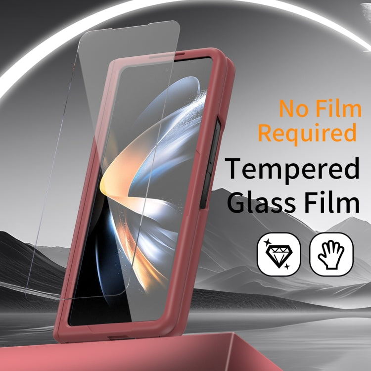 For Samsung Galaxy Z Fold4 Wristband Holder Grain Leather Folding Phone Case(Red) - Galaxy Z Fold4 5G Cases by buy2fix | Online Shopping UK | buy2fix