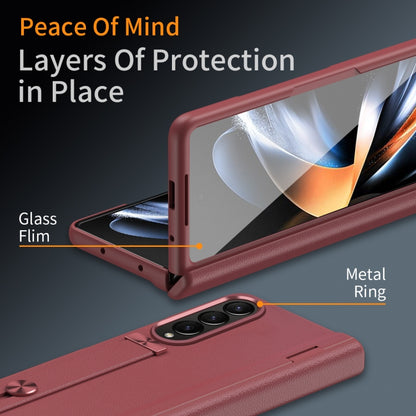 For Samsung Galaxy Z Fold4 Wristband Holder Grain Leather Folding Phone Case(Red) - Galaxy Z Fold4 5G Cases by buy2fix | Online Shopping UK | buy2fix