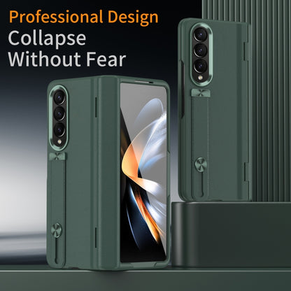 For Samsung Galaxy Z Fold4 Wristband Holder Grain Leather Folding Phone Case(Green) - Galaxy Z Fold4 5G Cases by buy2fix | Online Shopping UK | buy2fix