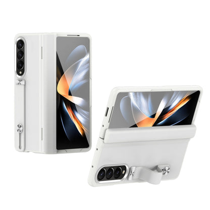 For Samsung Galaxy Z Fold3 5G Wristband Holder Grain Leather Folding Phone Case(White) - Galaxy Phone Cases by buy2fix | Online Shopping UK | buy2fix