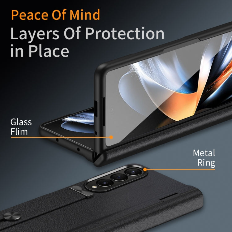 For Samsung Galaxy Z Fold3 5G Wristband Holder Grain Leather Folding Phone Case(Black) - Galaxy Phone Cases by buy2fix | Online Shopping UK | buy2fix