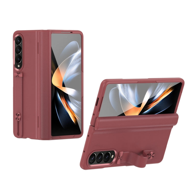 For Samsung Galaxy Z Fold3 5G Wristband Holder Grain Leather Folding Phone Case(Red) - Galaxy Phone Cases by buy2fix | Online Shopping UK | buy2fix