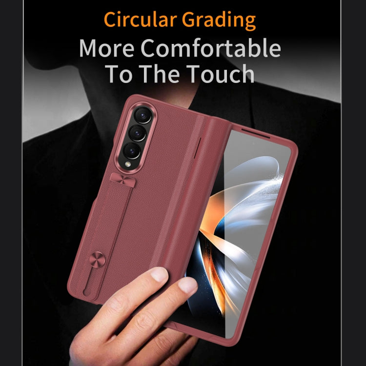 For Samsung Galaxy Z Fold3 5G Wristband Holder Grain Leather Folding Phone Case(Red) - Galaxy Phone Cases by buy2fix | Online Shopping UK | buy2fix