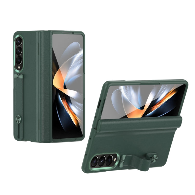 For Samsung Galaxy Z Fold3 5G Wristband Holder Grain Leather Folding Phone Case(Green) - Galaxy Phone Cases by buy2fix | Online Shopping UK | buy2fix