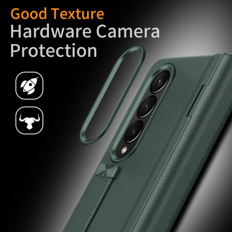 For Samsung Galaxy Z Fold3 5G Wristband Holder Grain Leather Folding Phone Case(Green) - Galaxy Phone Cases by buy2fix | Online Shopping UK | buy2fix