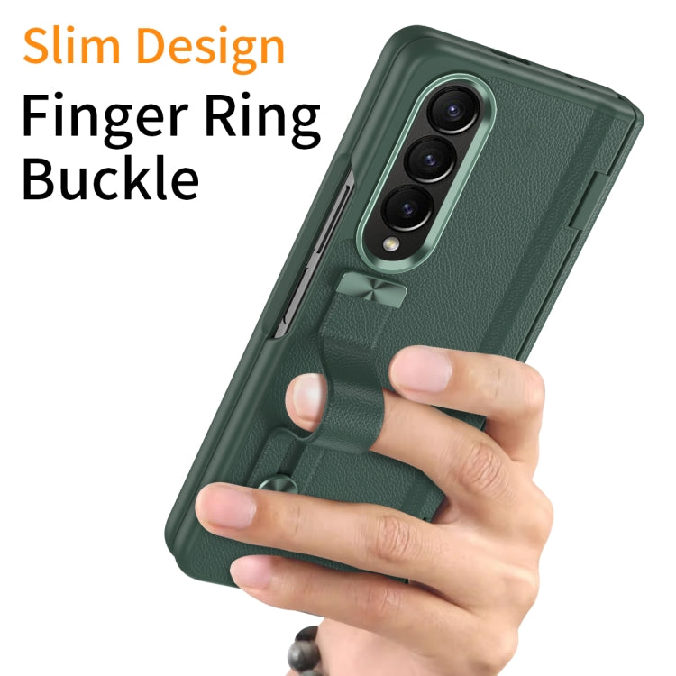 For Samsung Galaxy Z Fold3 5G Wristband Holder Grain Leather Folding Phone Case(Green) - Galaxy Phone Cases by buy2fix | Online Shopping UK | buy2fix