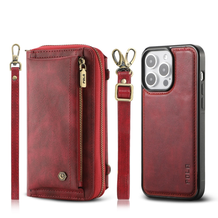 For iPhone 15 Pro Max Crossbody Multi-functional Zipper Wallet Leather Phone Case(Red) - iPhone 15 Pro Max Cases by buy2fix | Online Shopping UK | buy2fix