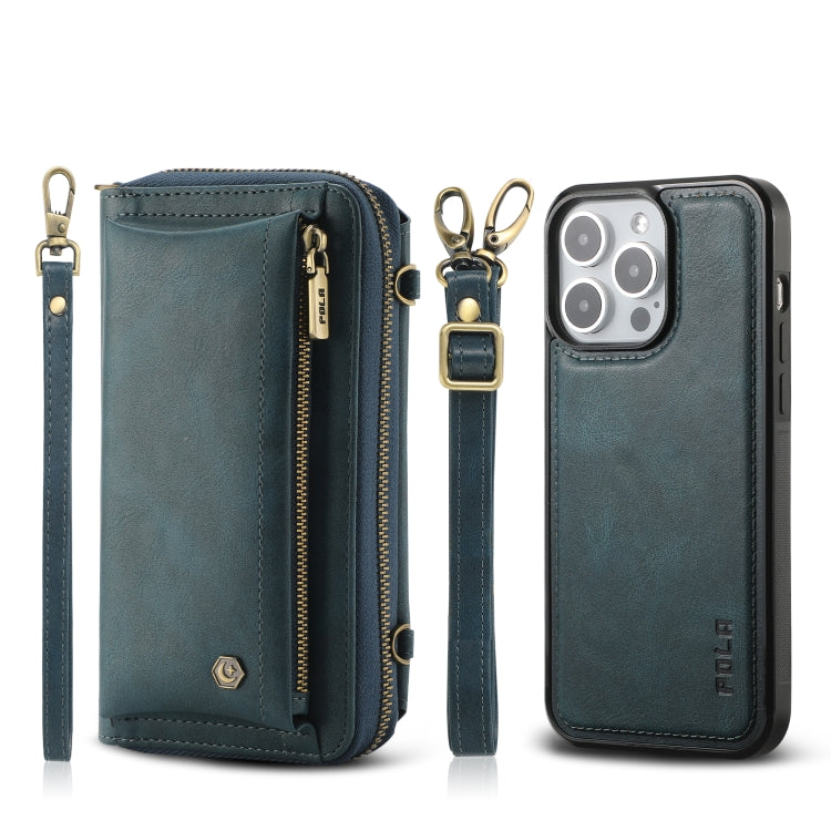 For iPhone 15 Pro Max Crossbody Multi-functional Zipper Wallet Leather Phone Case(Green) - iPhone 15 Pro Max Cases by buy2fix | Online Shopping UK | buy2fix