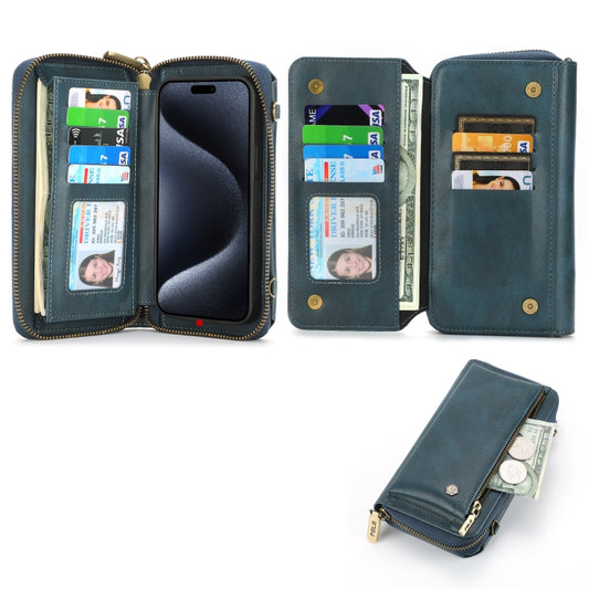 For iPhone 15 Pro Max Crossbody Multi-functional Zipper Wallet Leather Phone Case(Green) - iPhone 15 Pro Max Cases by buy2fix | Online Shopping UK | buy2fix