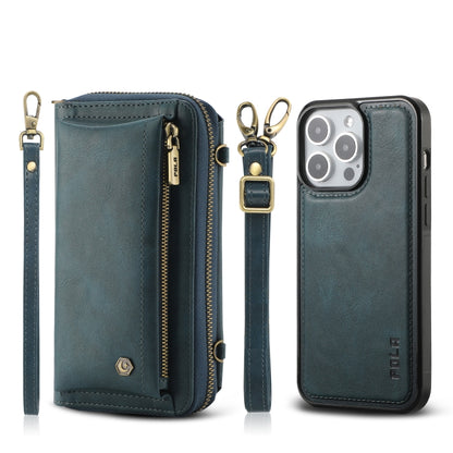 For iPhone 15 Pro Crossbody Multi-functional Zipper Wallet Leather Phone Case(Green) - iPhone 15 Pro Cases by buy2fix | Online Shopping UK | buy2fix