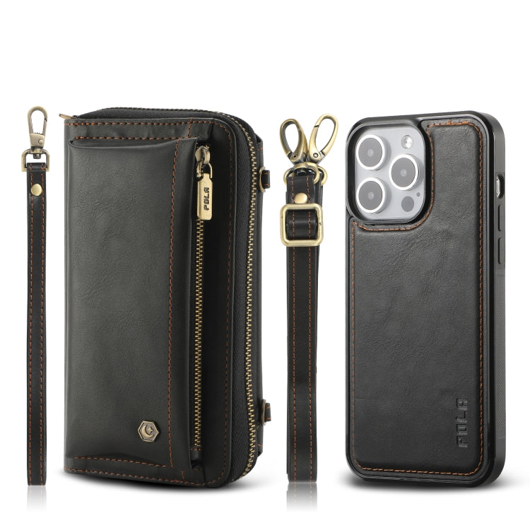 For iPhone 15 Pro Crossbody Multi-functional Zipper Wallet Leather Phone Case(Black) - iPhone 15 Pro Cases by buy2fix | Online Shopping UK | buy2fix