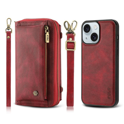 For iPhone 15 Plus Crossbody Multi-functional Zipper Wallet Leather Phone Case(Red) - iPhone 15 Plus Cases by buy2fix | Online Shopping UK | buy2fix