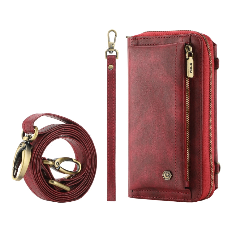 For iPhone 15 Plus Crossbody Multi-functional Zipper Wallet Leather Phone Case(Red) - iPhone 15 Plus Cases by buy2fix | Online Shopping UK | buy2fix