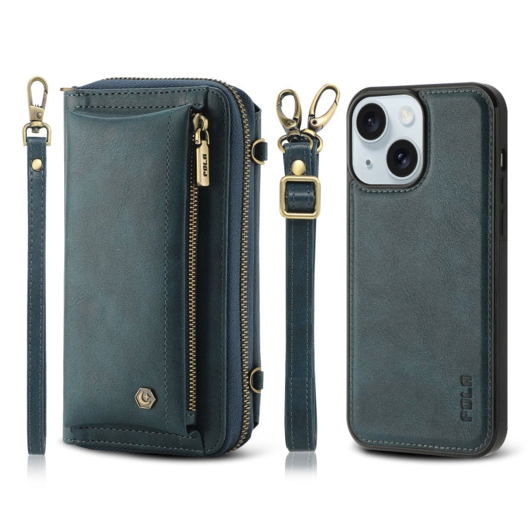 For iPhone 15 Plus Crossbody Multi-functional Zipper Wallet Leather Phone Case(Green) - iPhone 15 Plus Cases by buy2fix | Online Shopping UK | buy2fix