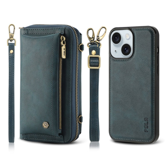 For iPhone 15 Plus Crossbody Multi-functional Zipper Wallet Leather Phone Case(Green) - iPhone 15 Plus Cases by buy2fix | Online Shopping UK | buy2fix