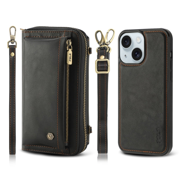 For iPhone 15 Plus Crossbody Multi-functional Zipper Wallet Leather Phone Case(Black) - iPhone 15 Plus Cases by buy2fix | Online Shopping UK | buy2fix