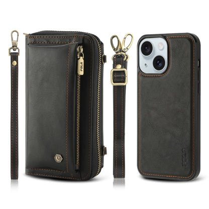 For iPhone 15 Plus Crossbody Multi-functional Zipper Wallet Leather Phone Case(Black) - iPhone 15 Plus Cases by buy2fix | Online Shopping UK | buy2fix