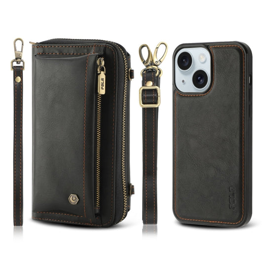 For iPhone 15 Plus Crossbody Multi-functional Zipper Wallet Leather Phone Case(Black) - iPhone 15 Plus Cases by buy2fix | Online Shopping UK | buy2fix