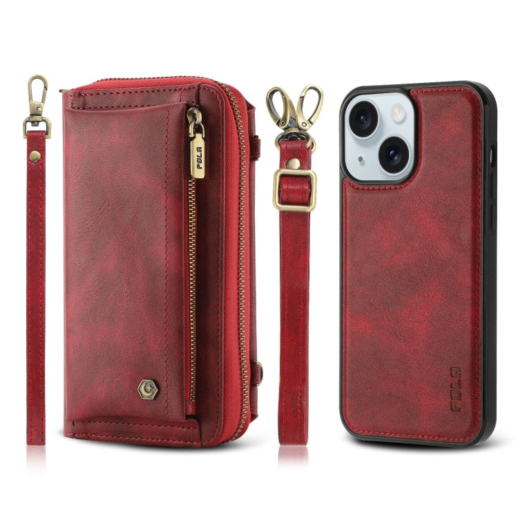 For iPhone 15 Crossbody Multi-functional Zipper Wallet Leather Phone Case(Red) - iPhone 15 Cases by buy2fix | Online Shopping UK | buy2fix