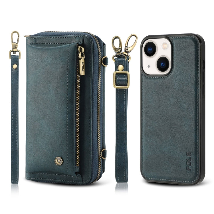 For iPhone 14 Plus Crossbody Multi-functional Zipper Wallet Leather Phone Case(Green) - iPhone 14 Plus Cases by buy2fix | Online Shopping UK | buy2fix