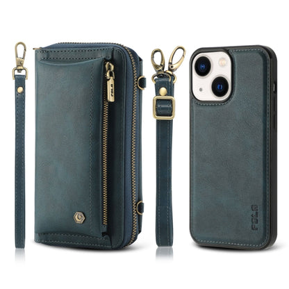 For iPhone 14 Plus Crossbody Multi-functional Zipper Wallet Leather Phone Case(Green) - iPhone 14 Plus Cases by buy2fix | Online Shopping UK | buy2fix