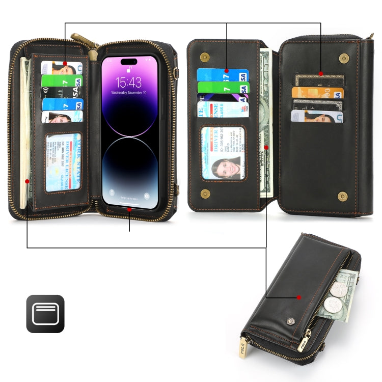For iPhone 14 Plus Crossbody Multi-functional Zipper Wallet Leather Phone Case(Black) - iPhone 14 Plus Cases by buy2fix | Online Shopping UK | buy2fix