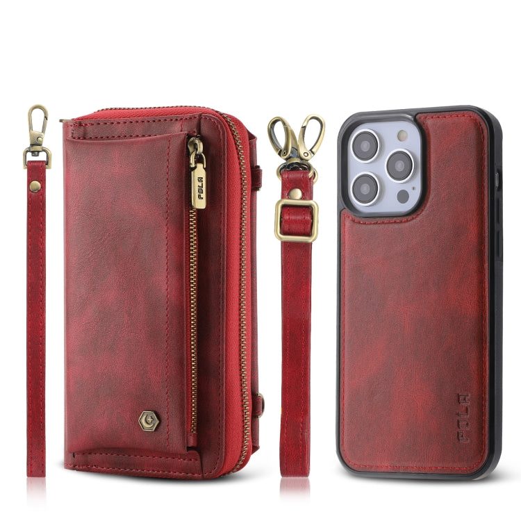 For iPhone 14 Pro Crossbody Multi-functional Zipper Wallet Leather Phone Case(Red) - iPhone 14 Pro Cases by buy2fix | Online Shopping UK | buy2fix