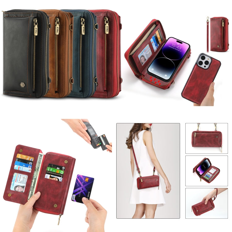 For iPhone 14 Pro Crossbody Multi-functional Zipper Wallet Leather Phone Case(Red) - iPhone 14 Pro Cases by buy2fix | Online Shopping UK | buy2fix