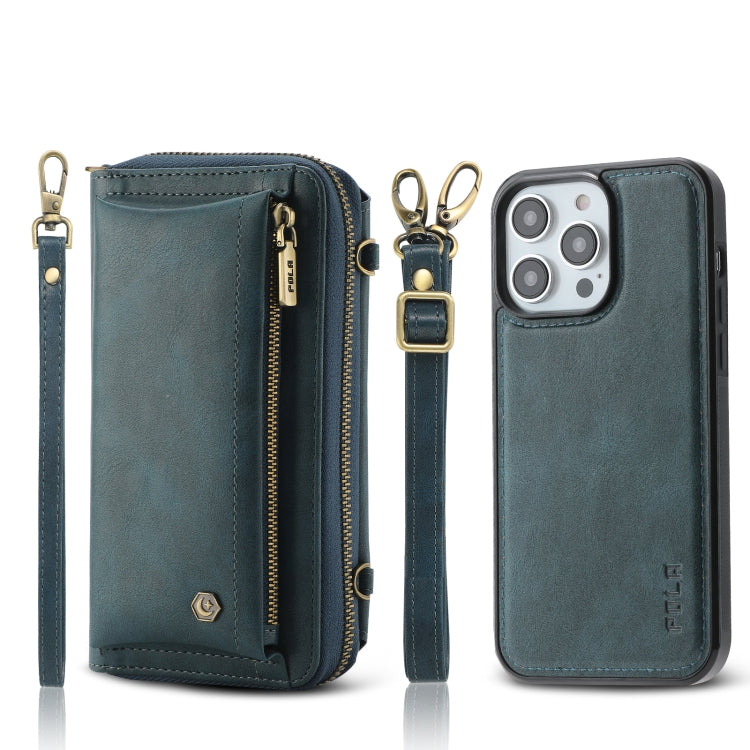 For iPhone 14 Pro Crossbody Multi-functional Zipper Wallet Leather Phone Case(Green) - iPhone 14 Pro Cases by buy2fix | Online Shopping UK | buy2fix